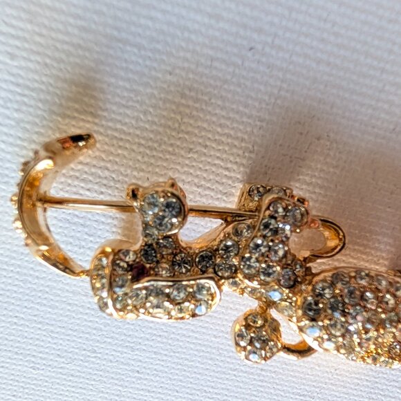 Vintage Poodle Brooch Umbrella Rhinestone Gold-Tone - Picture 10 of 14